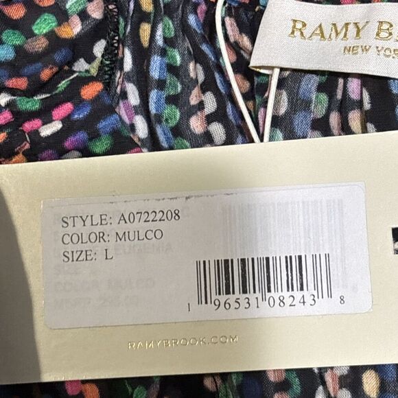 Ramy Brook Eugenia Ruffle Puff Sleeve Top Blouse Large Dot Stripe Split Neck NWT - Picture 14 of 16